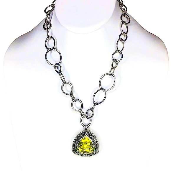 LOIS HILL Yellow Topaz Trillion Cut Sterling Silver Pendant Open Link Necklace - Picture 3 of 17